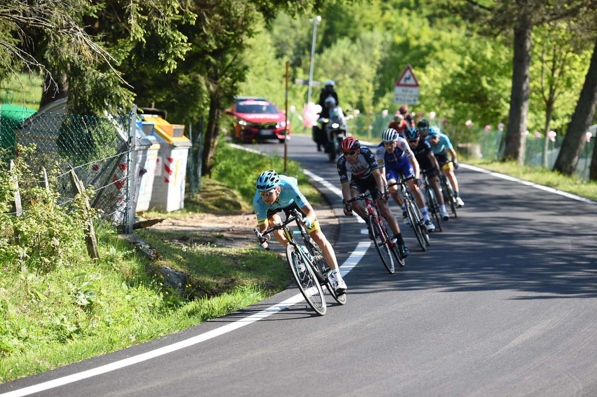 Astana's Tanel Kangert driving the breakaway on stage 11