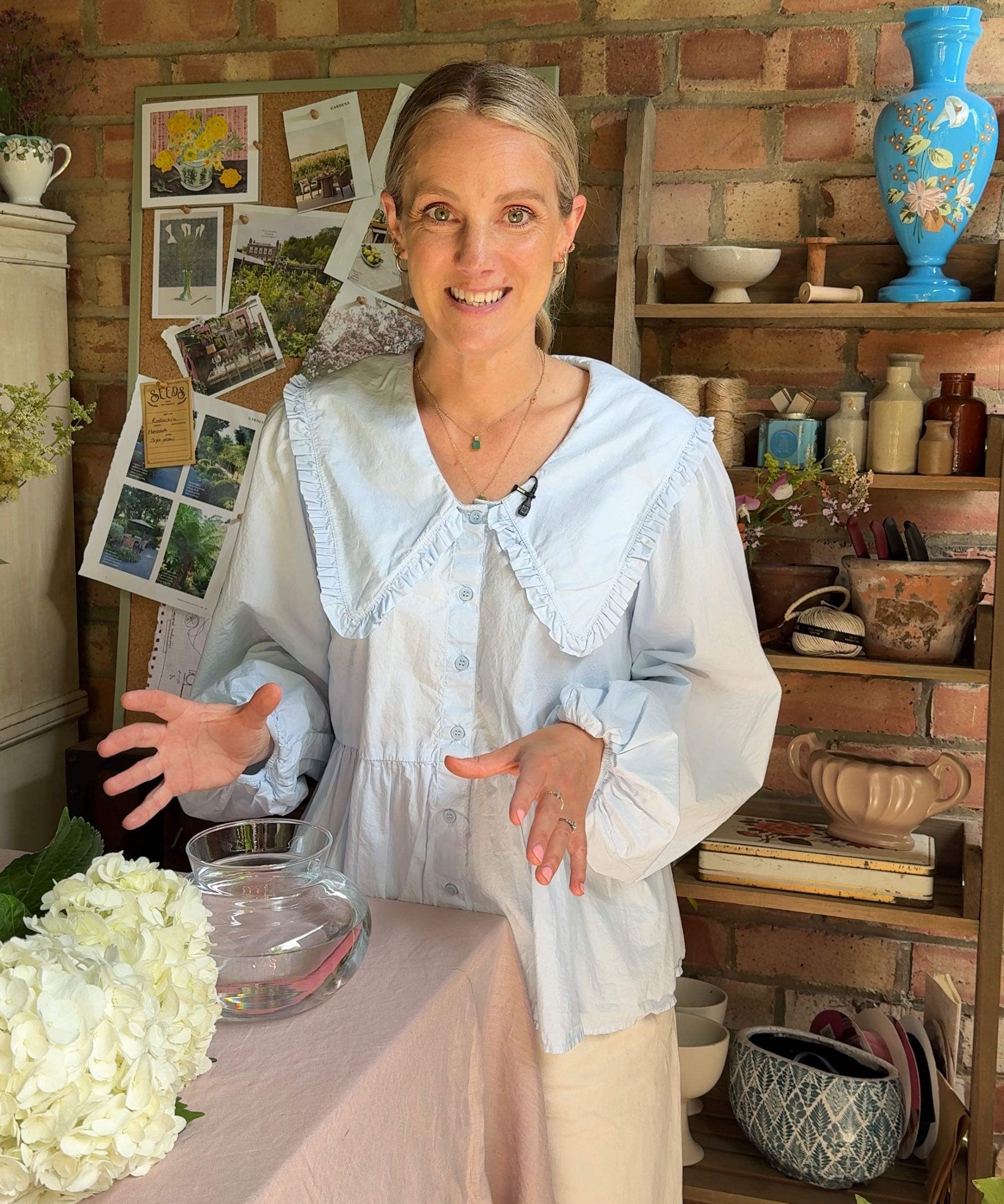 Rachel Bull creating a hydrangea arrangement