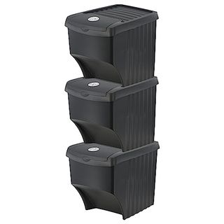 22l Open Fronted Set of 3 Large Stackable Waste Recycling Bins With Lids Indoor Outdoor Kitchen Garden Durable Plastic Dustbin With Guided Stickers