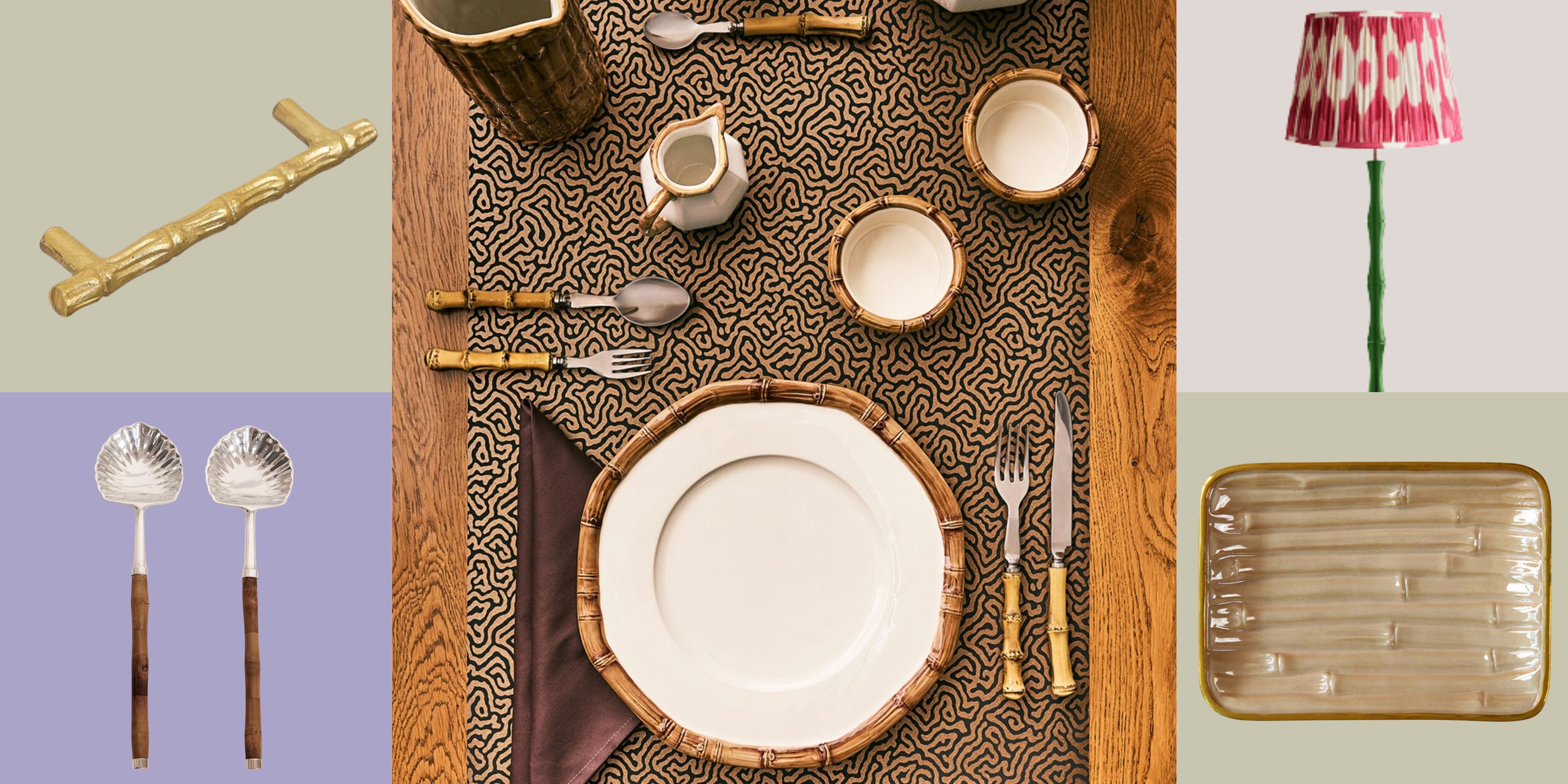 Bamboo décor pictured against a colorful checkered background