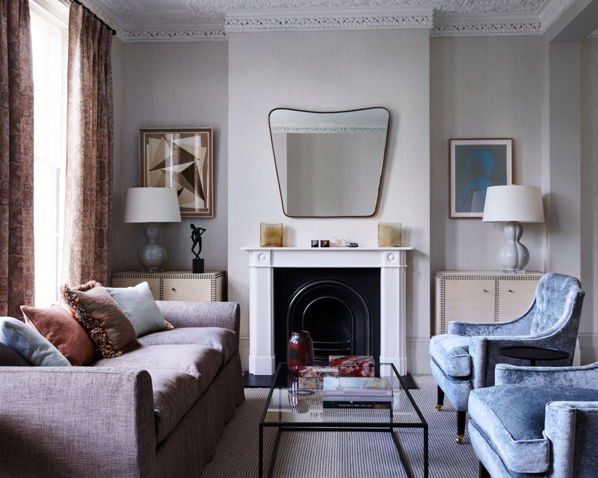 Living room with cool neutral decor