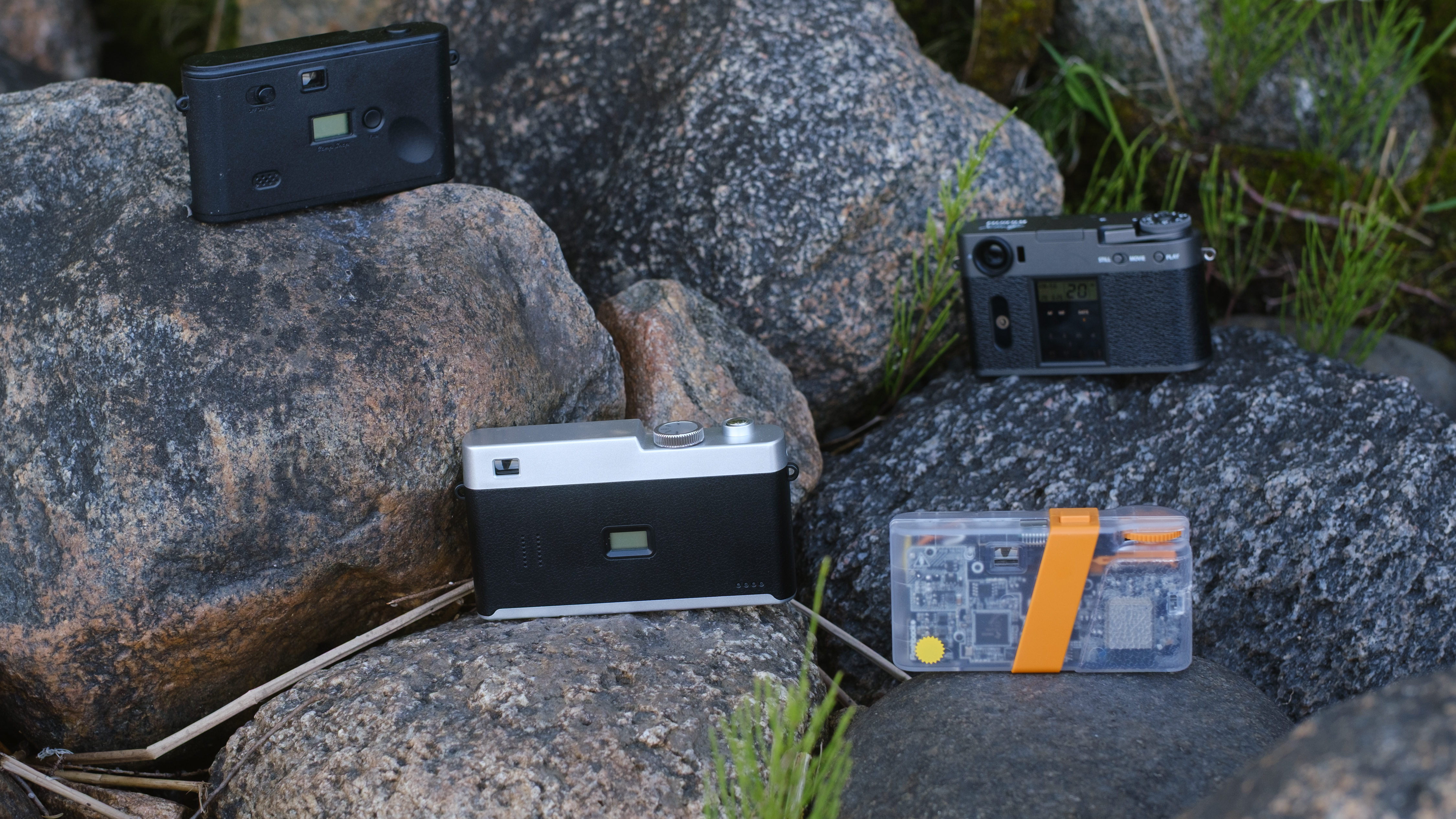 An assortment of screen-free digital cameras