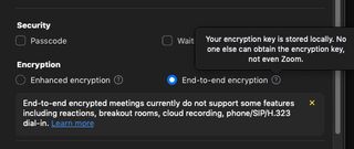 A screenshot provided by Zoom of how to enable end-to-end encryption.