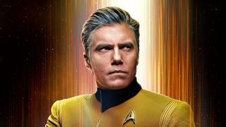 Captain Christopher Pike (actor Anson Mount) looks boldly into space ahead of the launch of Star Trek Strange New Worlds season 2 on Paramount Plus