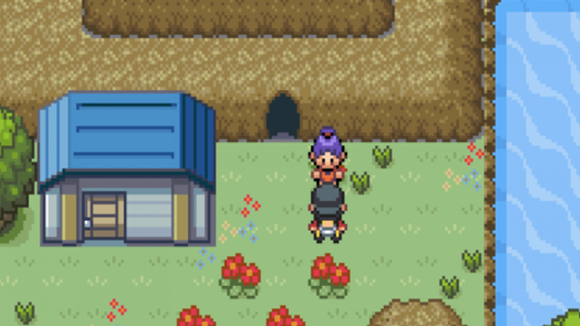 Player talking to another trainer outside a cave in Pokemon Crystal