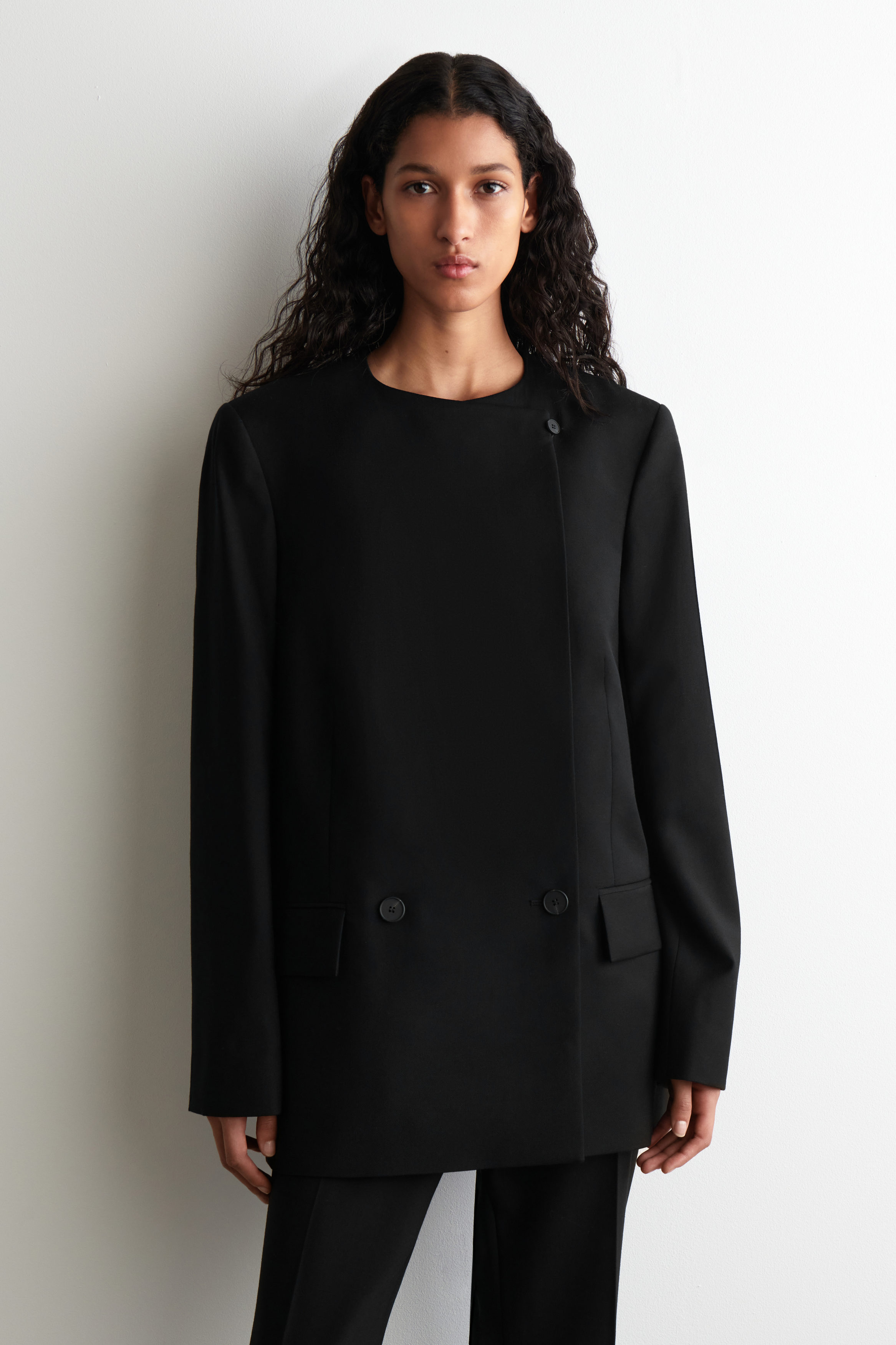 Structured Collarless Wool Blazer