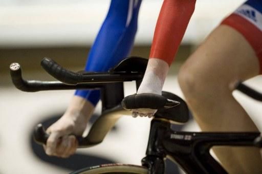 Great Britain's Sarah Storey, born without a left hand, awaits the start of the team pursuit final.