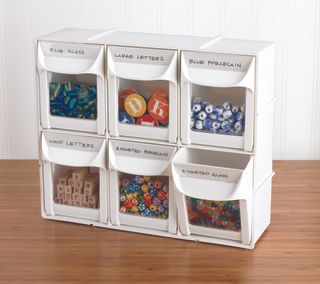 The Container Store flip out bins for lego storage