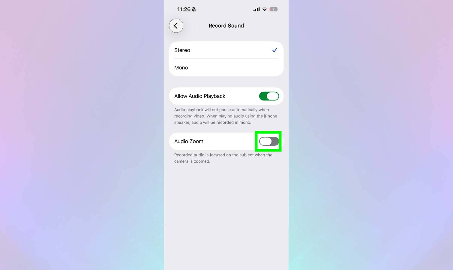 Audio zoom disabled