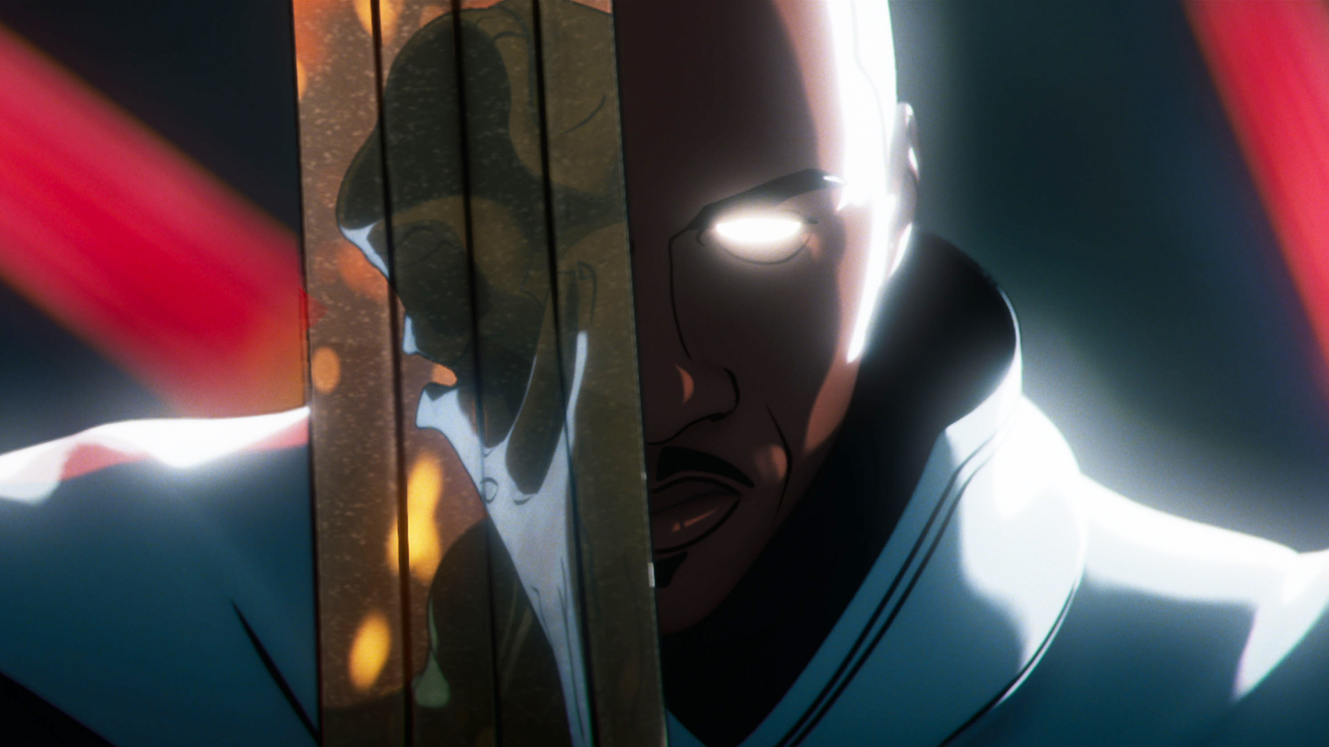 Blade Knight holding his sword to his face with Khonshu&#039;s reflection in it in Marvel Zombies