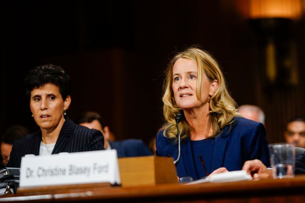 Christine Blasey Ford, with lawyer Debra S. Katz