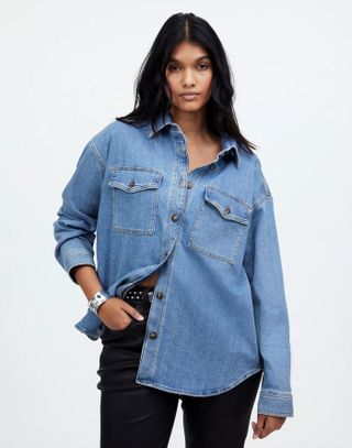 Denim Long-Sleeve Button-Up Shirt