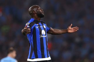 Romelu Lukaku of FC Internazionale reacts during the UEFA Champions League 2022/23 final match between FC Internazionale and Manchester City FC at Atatuerk Olympic Stadium on June 10, 2023 in Istanbul, Turkey.