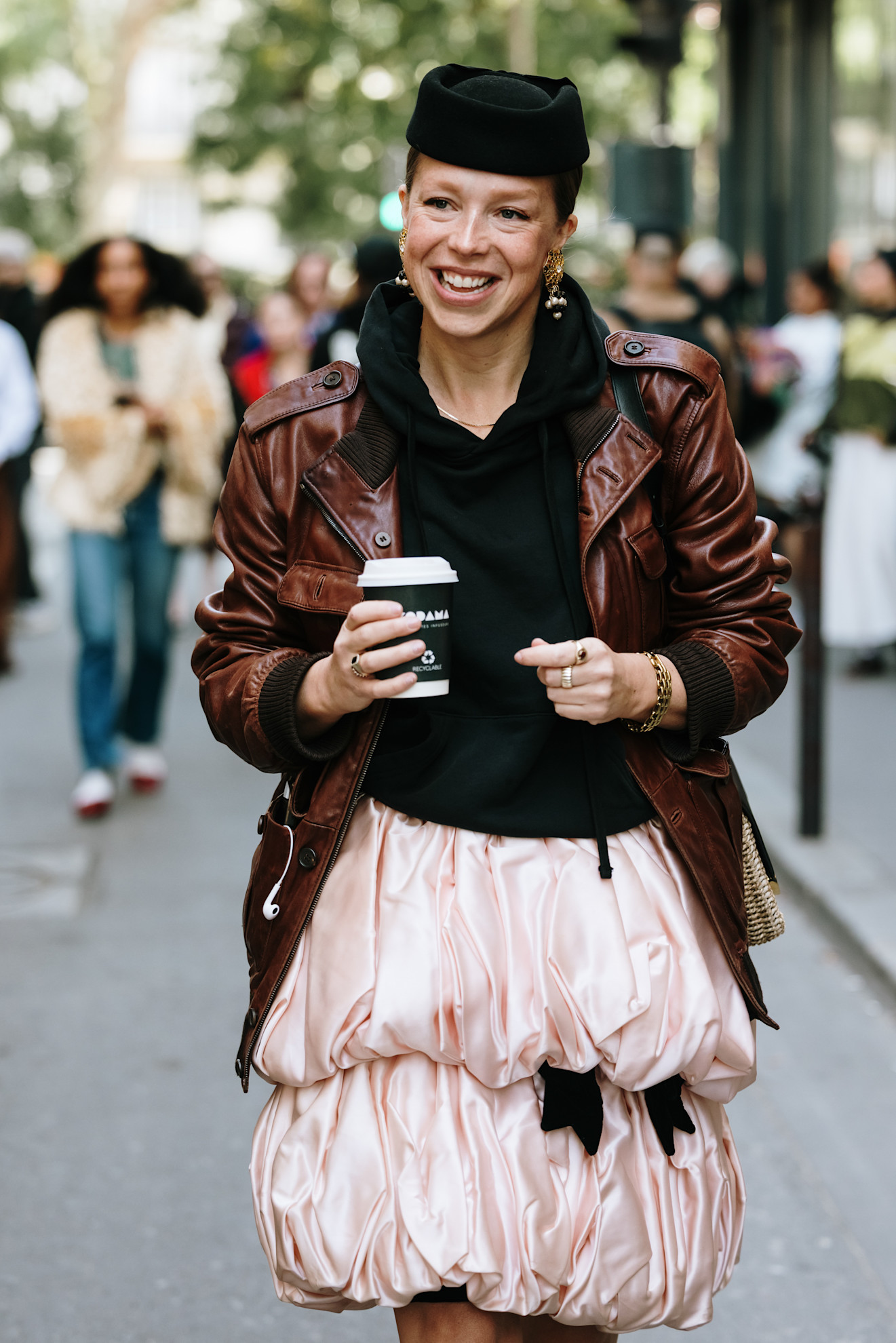 A model wore a pillbox hat in Paris