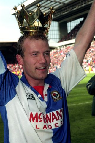 Alan Shearer celebrates Blackburn's title win just three seasons after promotion