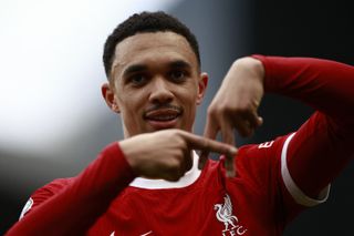 Liverpool defender Trent Alexander-Arnold celebrates his goal against Fulham last season