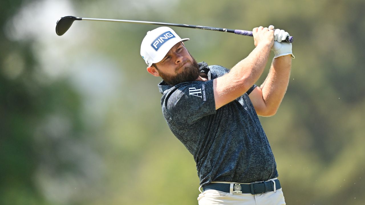 Tyrrell Hatton hits a shot on the eighth tee box during the US Open.