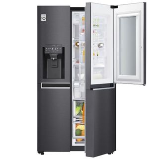 black refrigerator with instaview panel