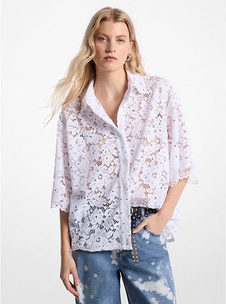 Michael Kors, Studded Corded Floral Lace Shirt