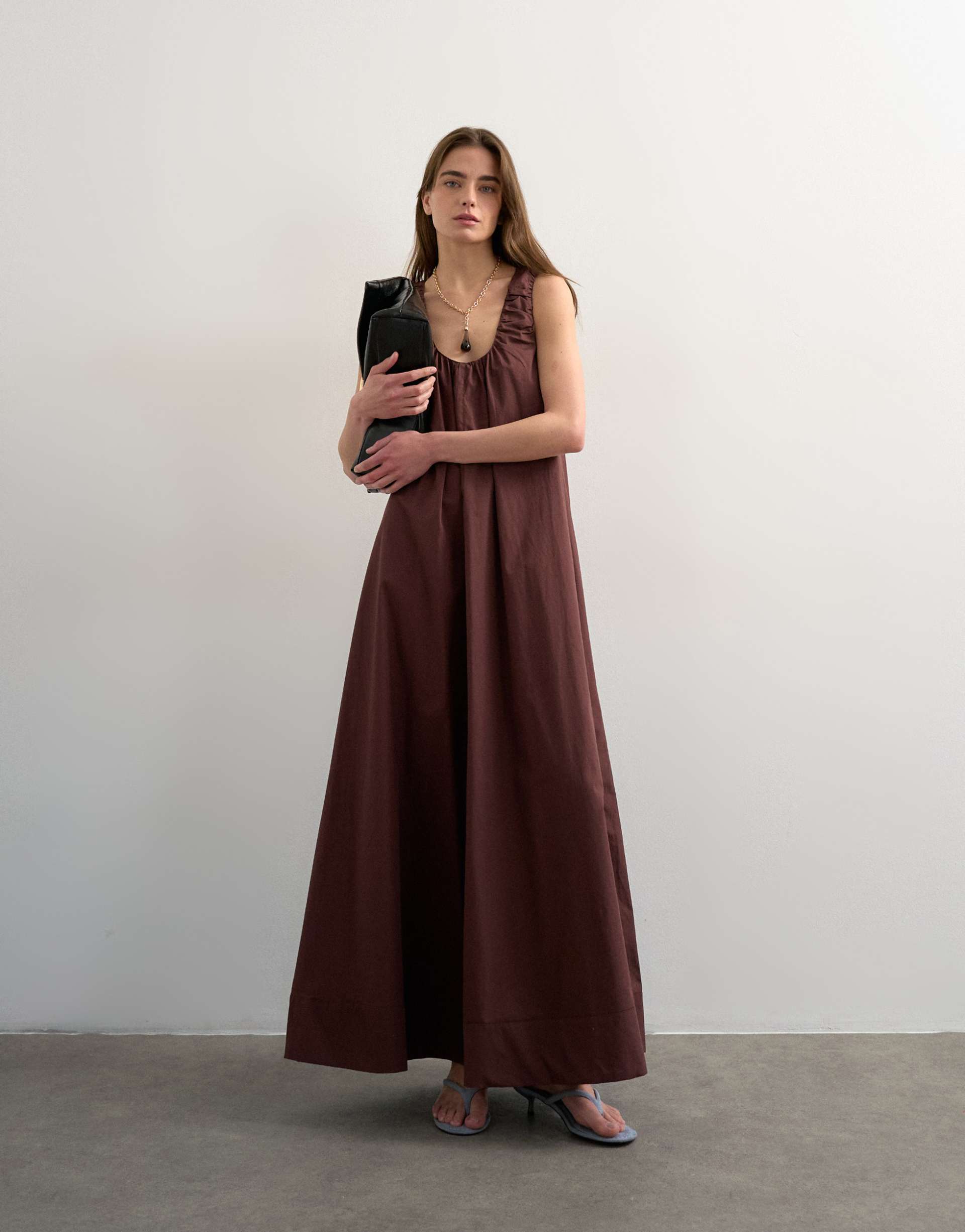 Topshop, Poplin Ruched Neck Maxi Sundress