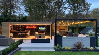 outdoor kitchen ideas seating and garden lighting