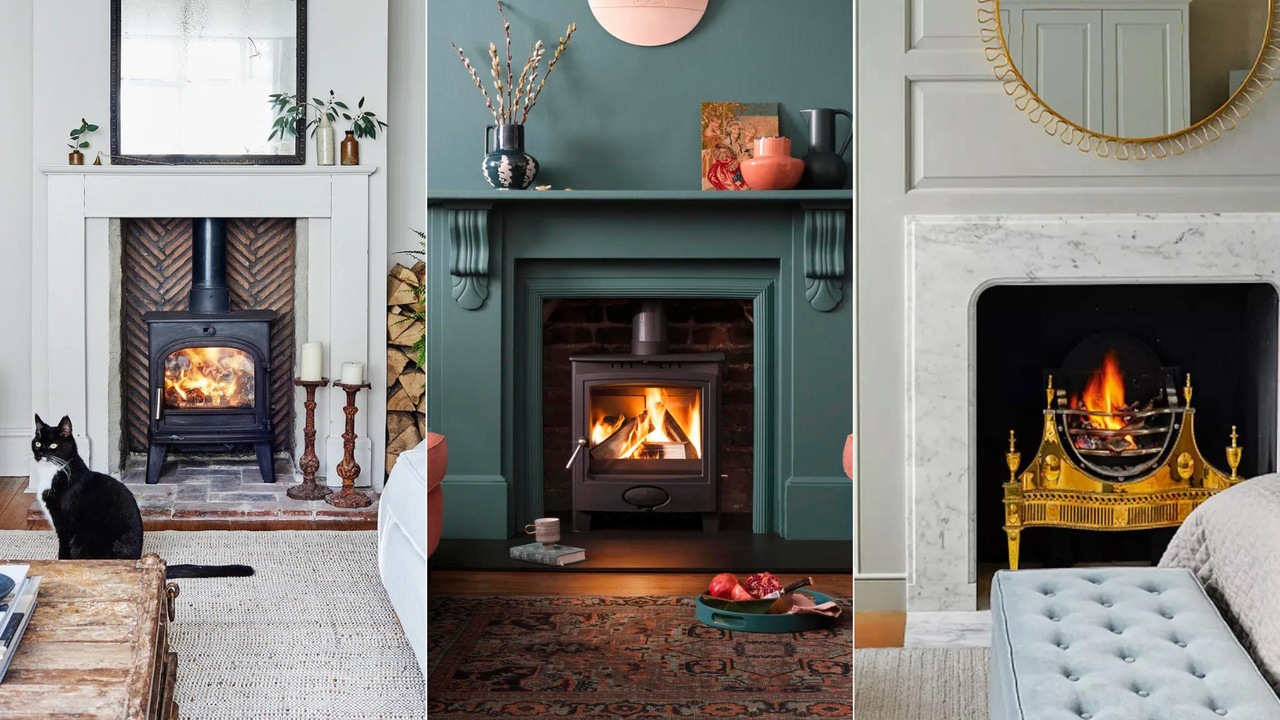 Three images of fireplaces