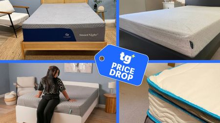 4-picture collage of SweetNight, Linenspa, Zinus and Siena mattresses. In the central foreground, there is a price drop deals badge. 
