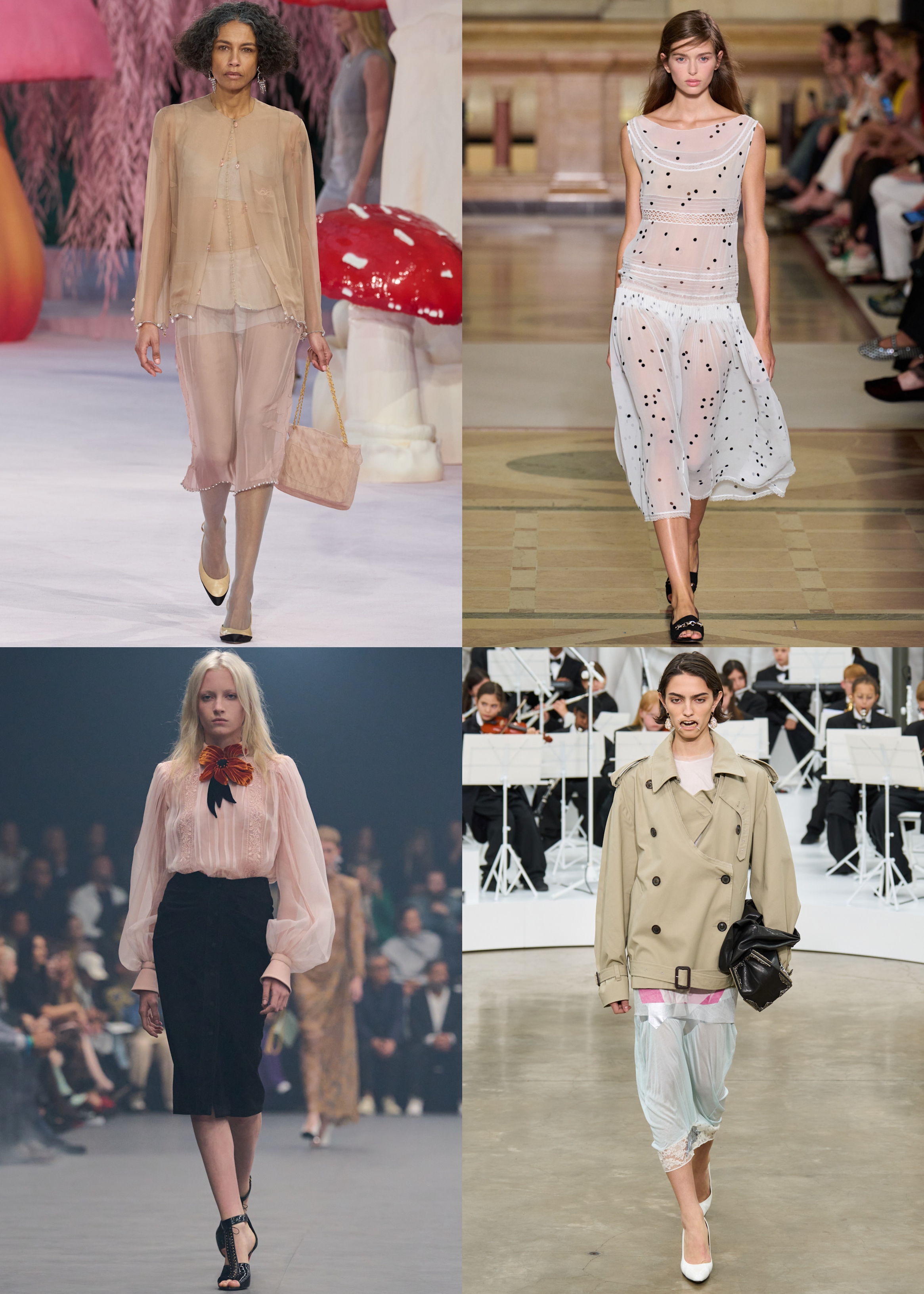 sheer on the runways of Chanel, Tory Burch, Valentino, Margiela