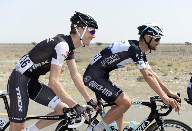 Andy Schleck (Trek Factory Racing) and Tom Boonen (QuickStep) catch up