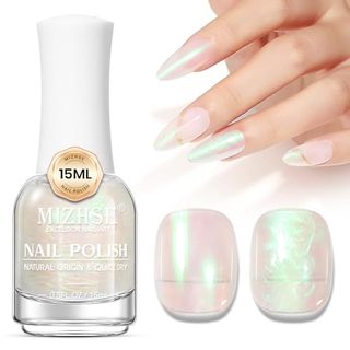 Mizhse Nail Polish: 15ml Mermaid Pearl Nail Polish Green Aurora Effect Nail Polish, Fingernail and Toenail Polish Glossy Long Lasting Nail Polish Trendy Diy at Home Nail Gift Spree