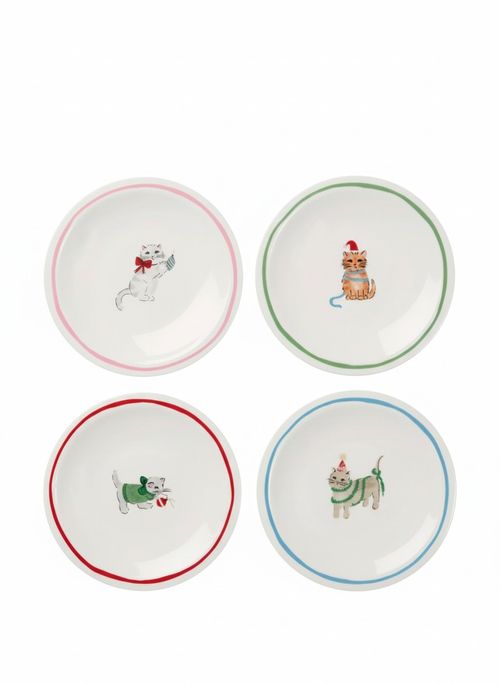 Christmas Cats Fine Plates, Set of 4
