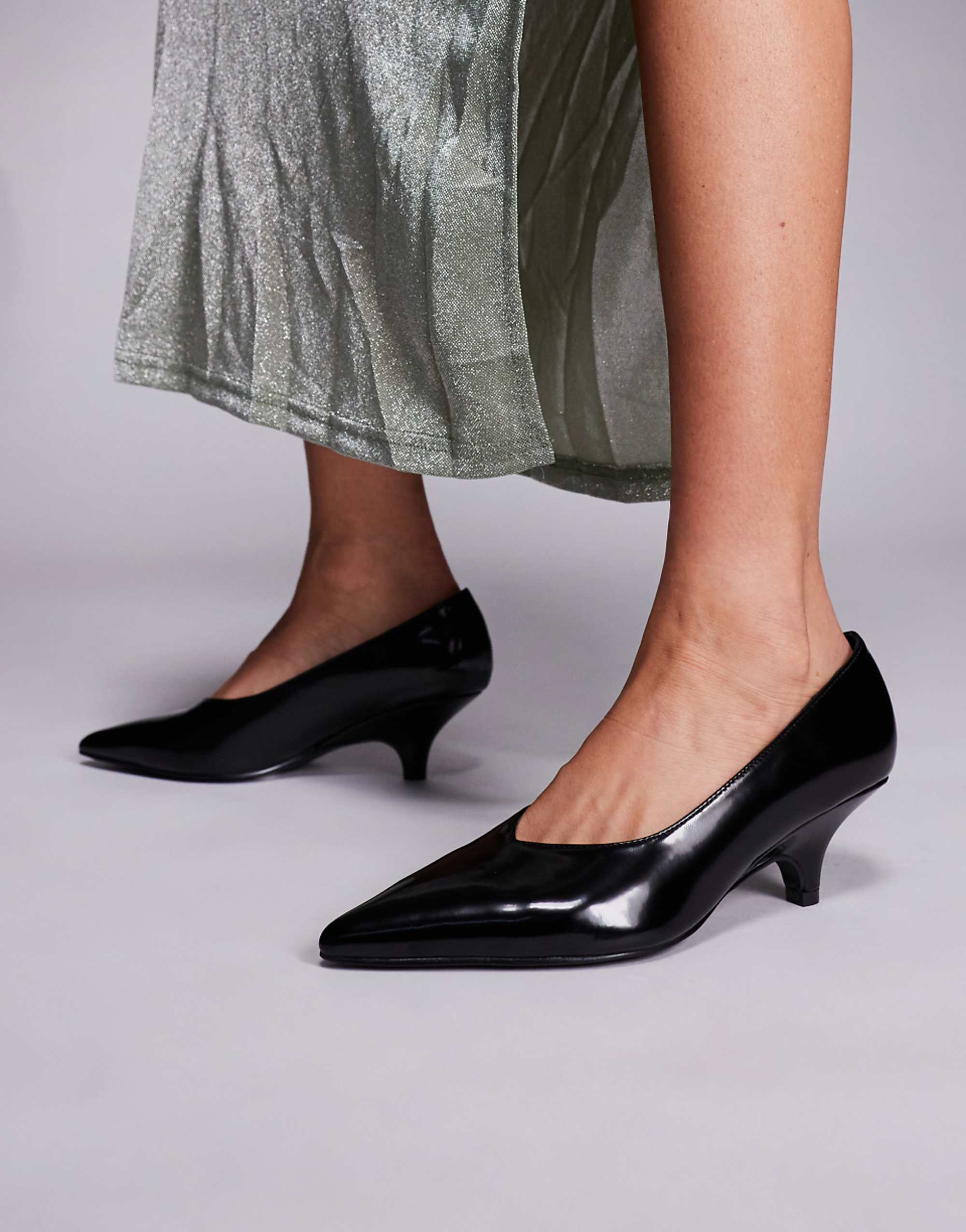 Public Desire Wide Fit Lunch Date Low Heel Pumps in Black