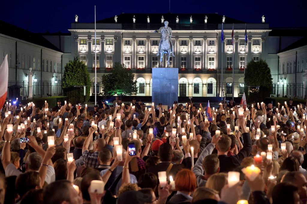 Protestors in Warsaw, Poland.