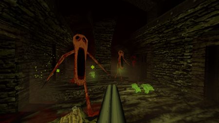 Wide mouthed creatures running around in boomer shooter Dusk
