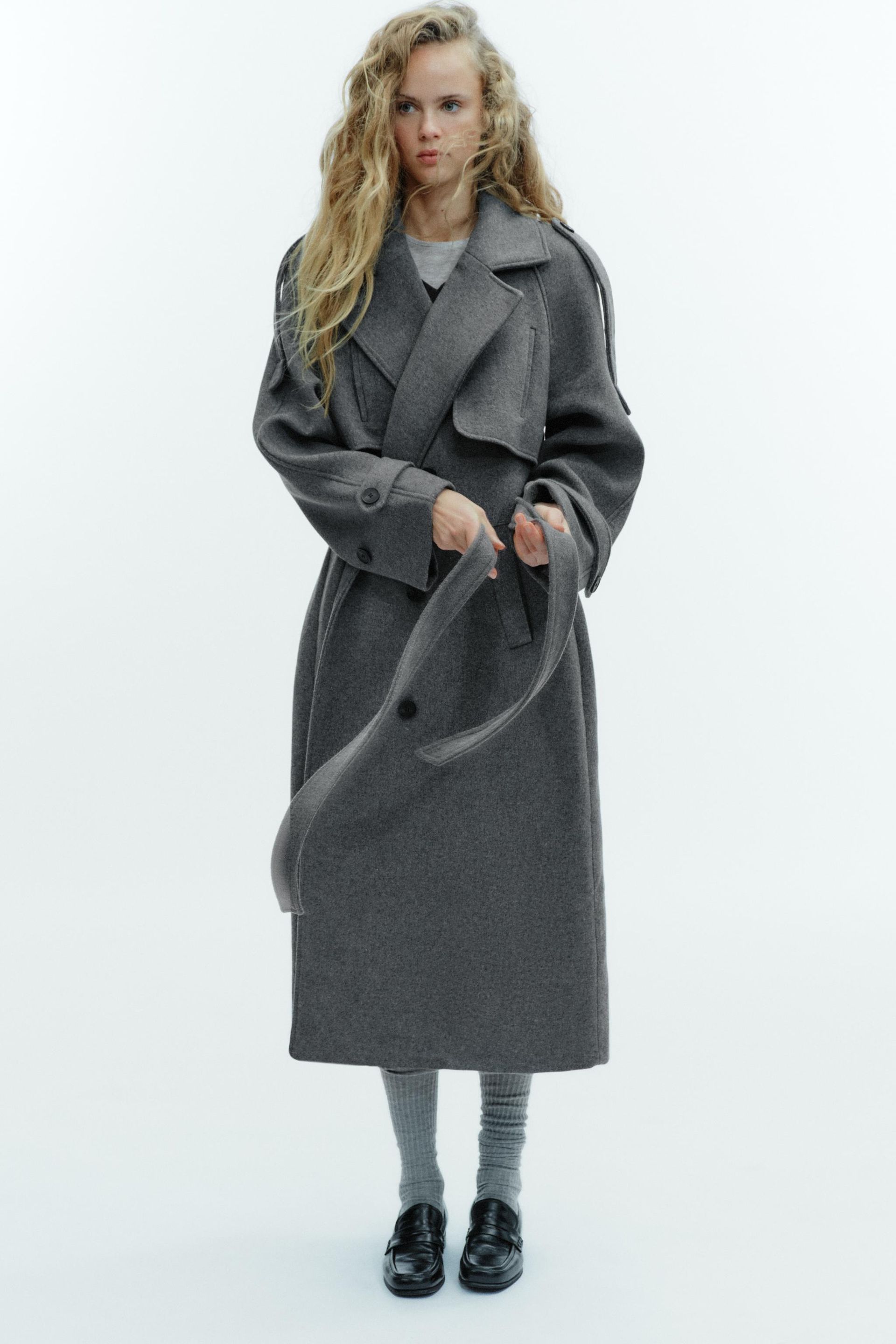 Double-Breasted Belted Coat With Loops