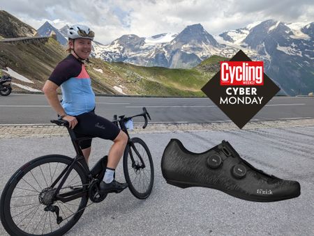 A cyclist in the Austrian Alps with a Fizik shoe