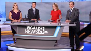 WGAL’s 6 p.m, team (l. to r.): sports director Bethany Miller, anchor Jere Gish, anchor Lori Burkholder and meteorologist Ethan Huston.
