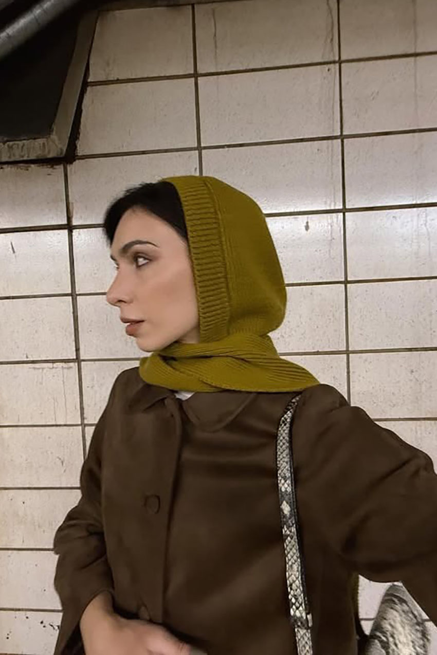 woman wearing a knitted hood