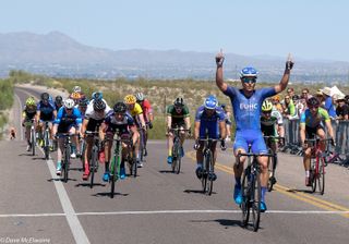 Travis McCabe (United Healthcare) easily won the uphill sprint to win the Circuit race and move into first place in GC