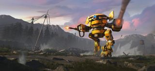 An image of mechs fighting giant monsters from game Mech Armada