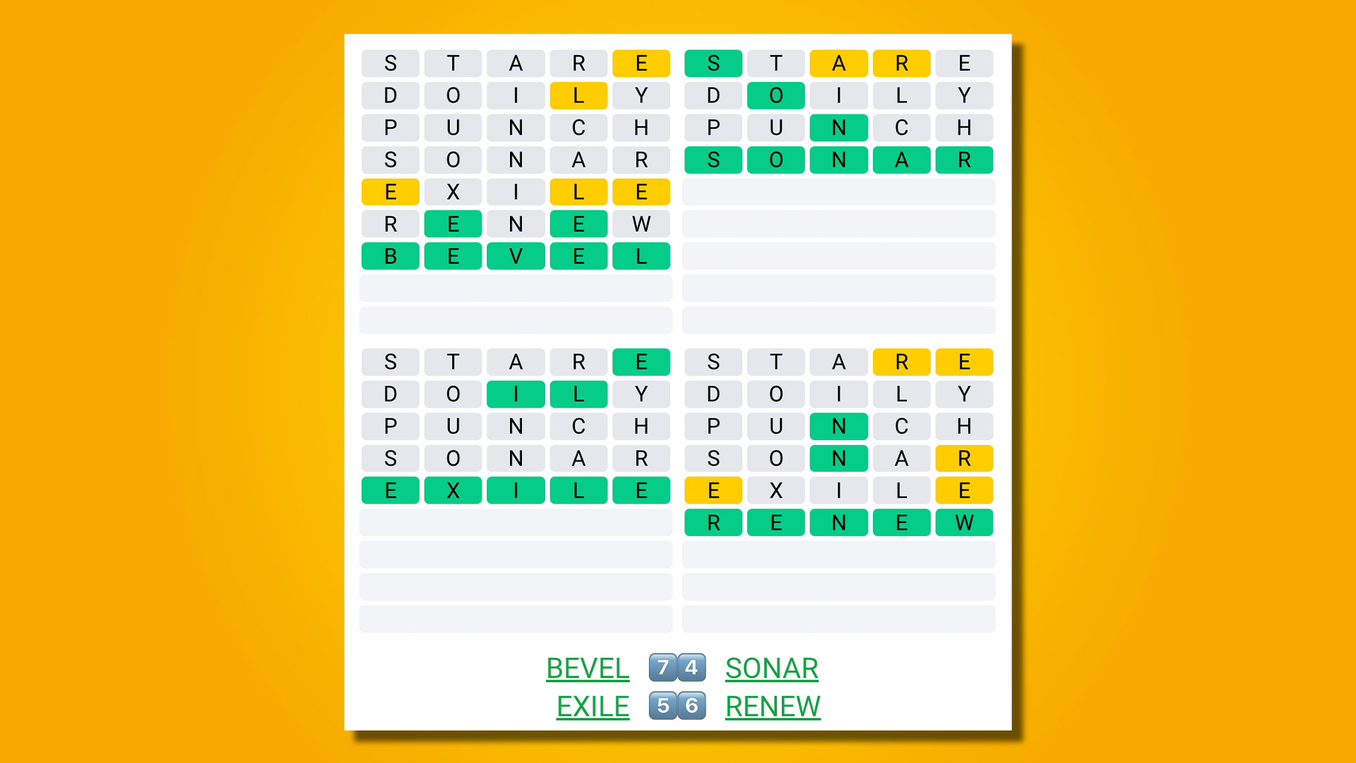 Quordle 411 answers on yellow background