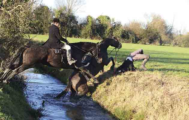 thrills and spills 2015 Out of hundreds of snaps sent in from hunts across the UK and Ireland, Ella Meadows&amp;rsquo; picture of Sam Matthews&amp;rsquo; spectacular fall was judged to be the top tumble of the 2014-15 season and they both win a magnum of Champagne and a crystal tankard.