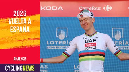 Composite image of Pogacar on the podium in the rainbow bands with our logo