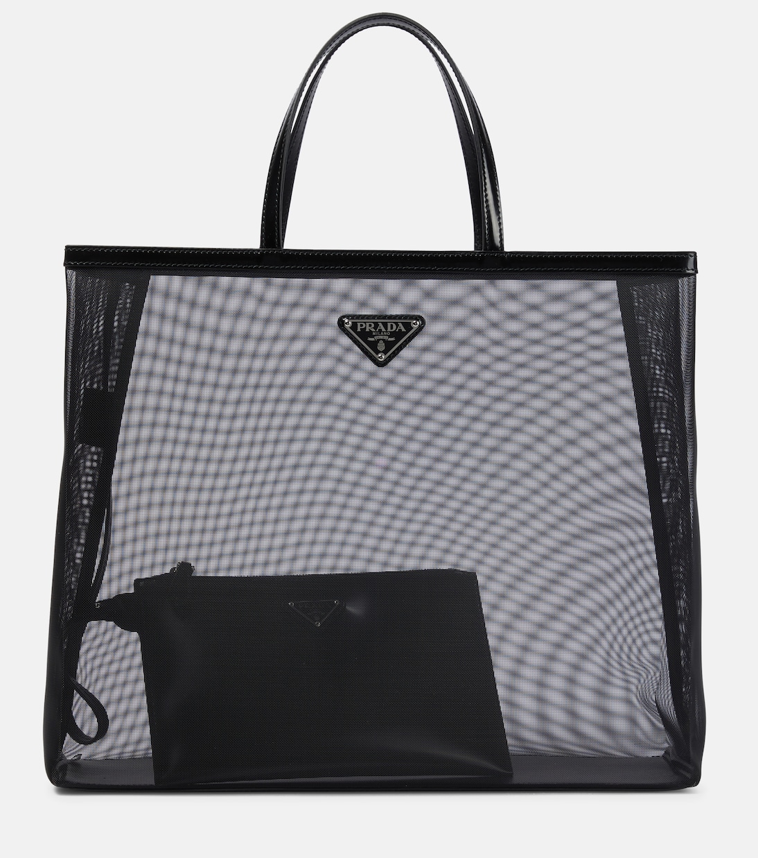 Large Leather-Trimmed Mesh Tote