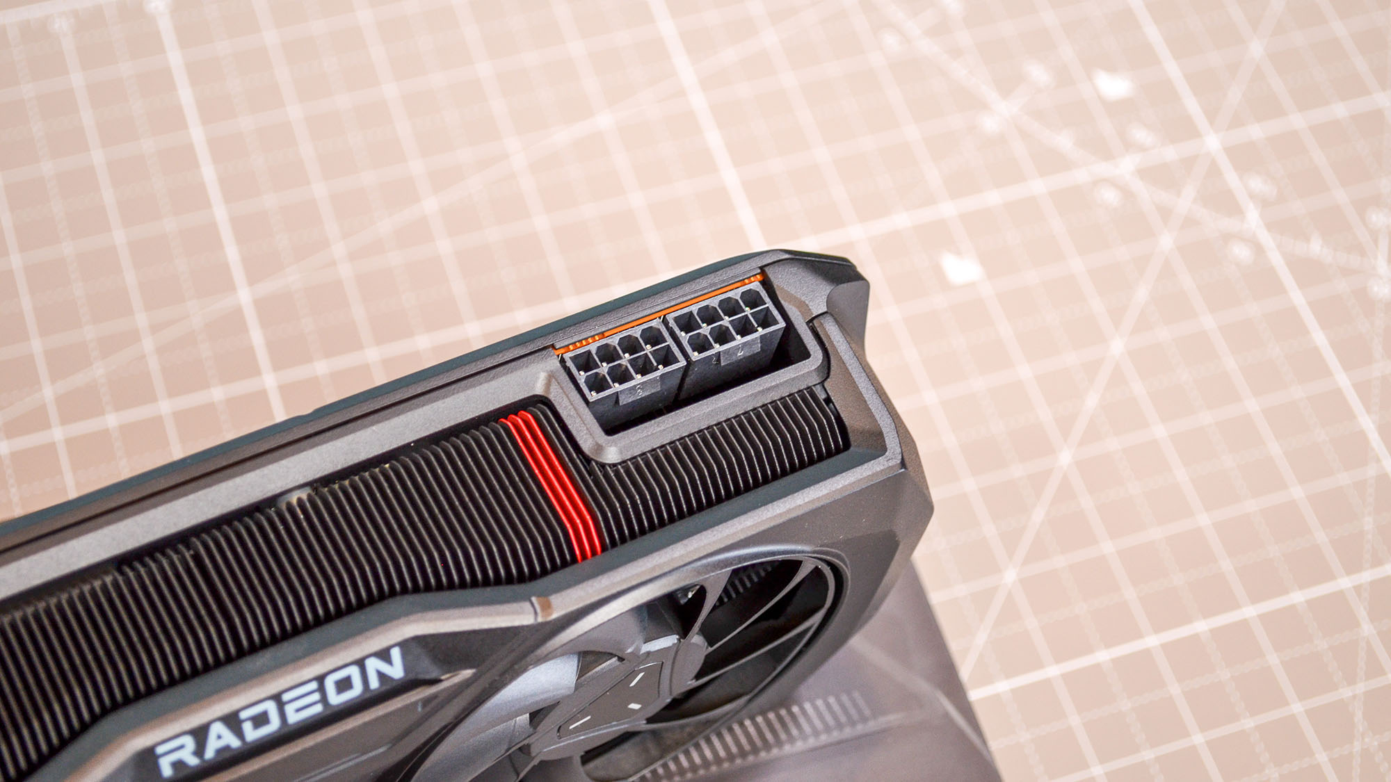 An AMD Radeon RX 7800 XT on a table