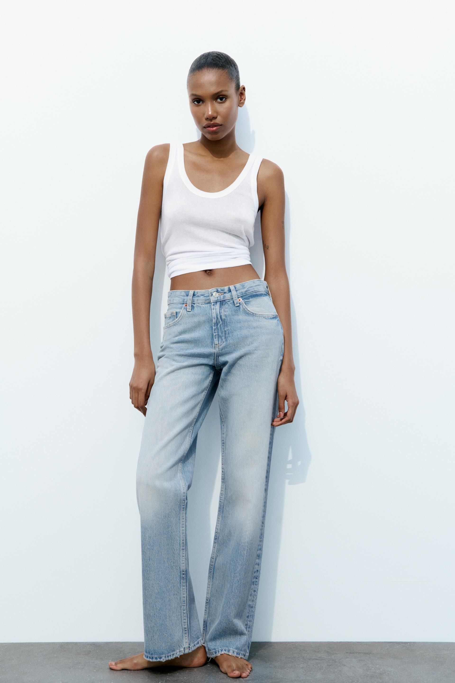 Zara FULL LENGTH TRF MID-RISE WIDE LEG JEANS