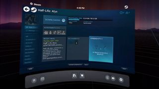 Downloading Half-Life: Alyx on Steam in Plutosphere VR app
