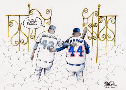 Editorial Cartoon U.S. RIP Hank Aaron Jackie Robinson