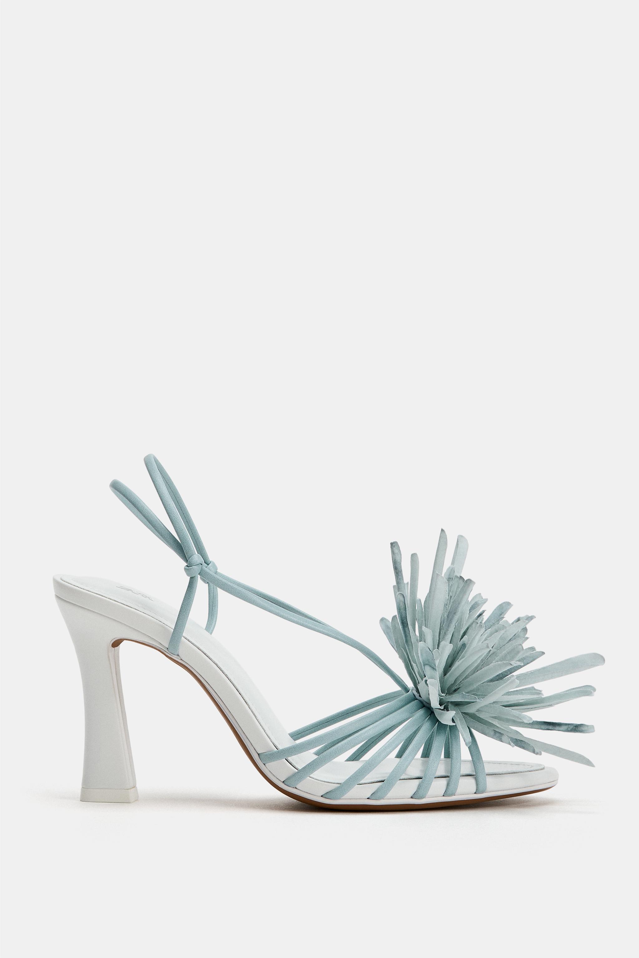 Floral Heeled Sandals - White - 5