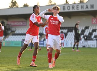 Max Dowman celebrates his Arsenal winner against Bayern Munich